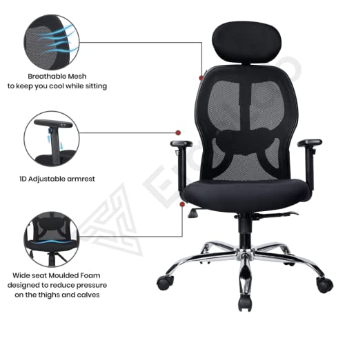 Image of ErgoLab Matrix Office Chair | 3 Year Warranty | Mesh High Back Ergonomic Chair for Office Work at Home | Multi-tilt Lock Mechanism, 1D Armrests | Computer Revolving Chair with Heavy Chrome Base