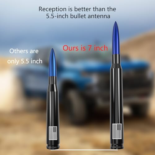 Image of Car Truck Bullet Antenna with Tire Valve Caps American Flag Universal Short Replacement for GMC Sierra Chevy Silverado Dodge Ram 1500 2500 3500 Ford F150 F250 F350 Super Duty Raptor Accessories Blue