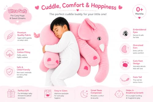 Image of Big Jumbo Elephant Soft Toy for Kids Girls Boys,Pink,Big cushionAnimal Plush Stuffed Baby Teddy Gift Birthday, 60 cm