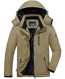 KEFITEVD Softshelljacke Herren Wasserdicht Warm Winter Jacke Herren Winterparka mit Abnehmbarer Kapuze Arbeitsjacke Männer mit Stehkragen Skijacke Regenjacke Khaki 2XL (Etikett: 6XL)