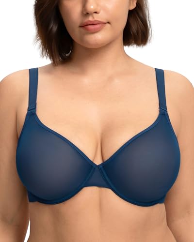 HSIA Minimizer Bras for Women Seraphina Full Coverage Underwire Unlined Mesh Plus Size Convertible Bra for Big Busted Ocean Blue 38DD
