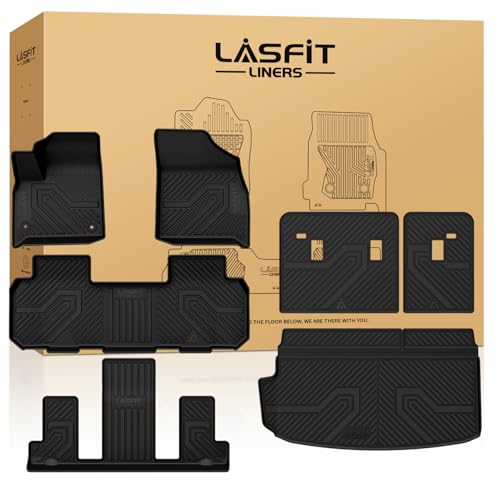 Image of LASFIT Floor Mats & Cargo Liner with Backrest Mat for Chevrolet Chevy Traverse 2018-2023 /Traverse Limited 2024 Only 7 Seats (2nd Row Bucket Seats), All Weather TPE Custom Fit Car Floor Mats Full Set