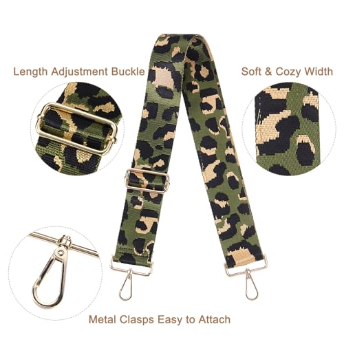 Image of uxcell Purse Strap Replacement, 31-51inch Adjustable Polyester Leopard 2inch Wide Crossbody Shoulder Strap for Handbag Guitar(Green, Gold Buckle)