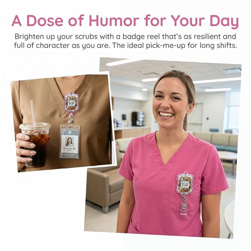 Retractable Badge Reel with Alligator Clip, Heavy Duty, Cute Funny ID Name Tag Holder for Nurses, Doctors, Teachers, and Office (Pink-Sloth Bottle) — view 5