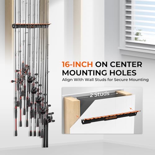 KastKing V15 Vertical Fishing Rod Holder – Wall Mounted Fishing Rod Rack, Store 15 Rods or Fishing Rod Combos in 17.25 Inches, Great Fishing Pole Holder and Rack