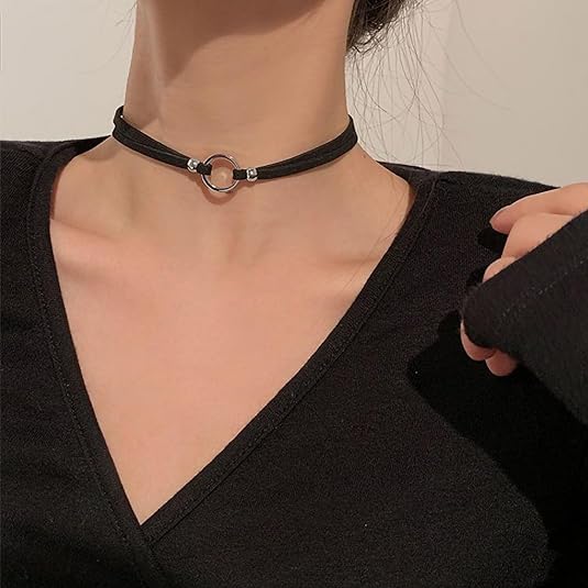 Black Submissive Necklace for Women Velvet Day Collar Choker Necklace Silver Bell Leather Pendent Necklace Delicate Gothic Sub Collar Choker Necklace Trendy Circle Heart Accessories Jewelry4
