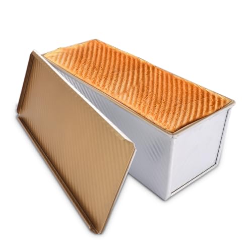 MUXHEL 1200g Brotbackformen mit Deckel, Aluminium Toastbrot Backform, Antihaft Brotbackform Kastenform Toastbrotform für Brot Toast - 37 x 12.5 x 12cm
