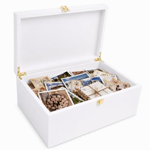 Favonuovy white wooden keepsake box with hinged lid