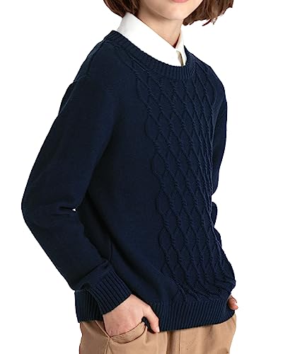 Image of BOBOYOYO Boys Sweaters 100% Cotton Cable Knit Kids Sweater Striped Pullover
