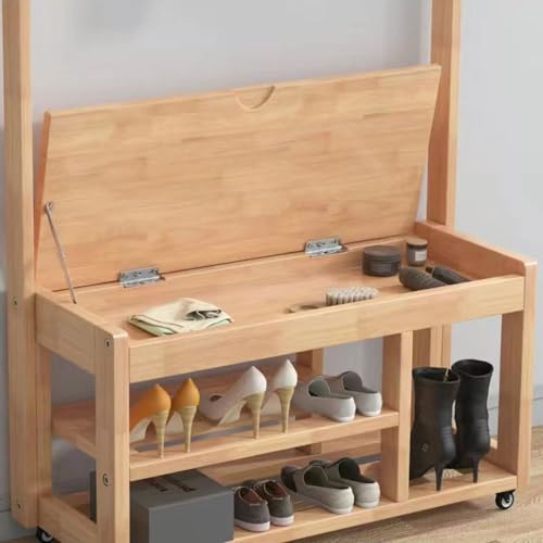 Banc d'entrée porte-manteau à roulettes pour optimiser les petits espaces