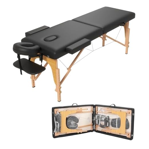 HENGJIANYI Massage Table, Portable 2 Section Foldable Tattoo Bed, Height Adjustable Lash Spa Bed with Face Cradle, Home Light Weight Facial Salon Bed with Wood Frame, Black