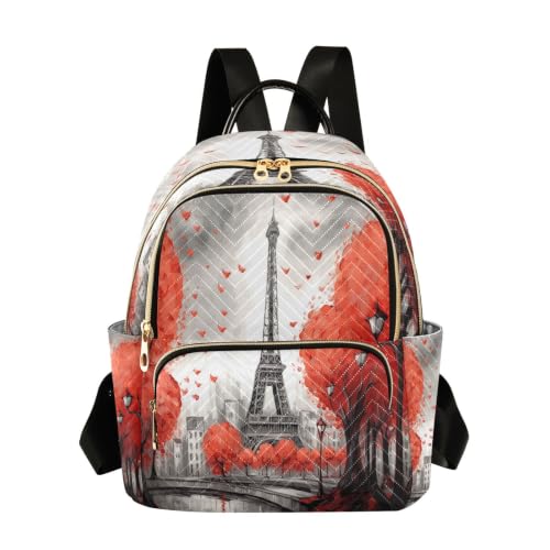 Sac à dos léger et compact avec motif Tour de Paris rouge, confort matelassé femme