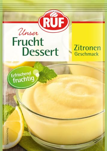 RUF Frucht-Dessert Zitrone, fruchtig erfrischender Nachtisch mit Zitronen-Geschmack, Dessert mit Wasser zubereitet, glutenfrei, 3 x 44g