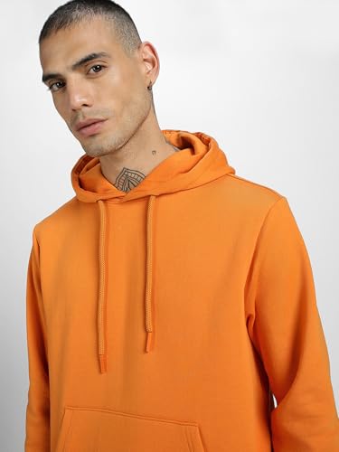 Image of Veirdo Cotton Fleece Regular Fit Hooded Sweatshirt Lastest Back Graphic Printed Winter Hoodies for Men (Available Colors: Marine Green, Marshmellow, Black, SOYA Bean, Orange & Blue)