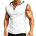 DCEHGEW Men's Sleeveless Hoodie Gym Tank Top Quick Dry Workout Running Muscle Fitness Hooded Vest Casual Summer Sportswear-White-3Xl