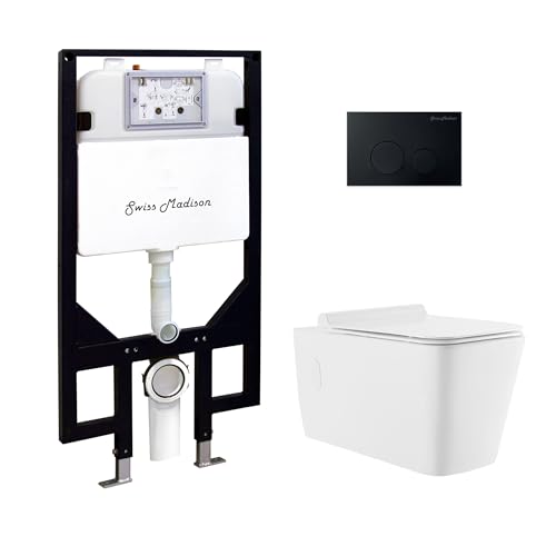 Bastille Wall-Hung Toilet Bundle 0.8/1.6 GPF Dual Flush in Glossy White with Black Flush Plate