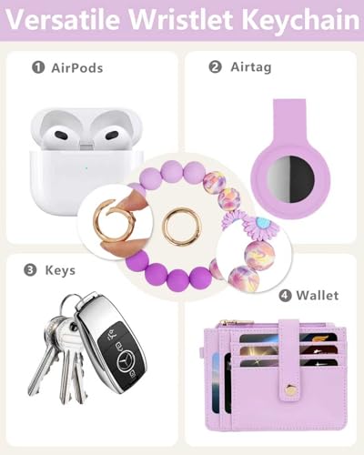 Image of Wristlet Wallet for Women, Keychain Wallet with AirTag Holder | 9 card slots,ID window & zipper pocket,RFID,beaded wrist strap and compact design for travel,shopping and daily carry.