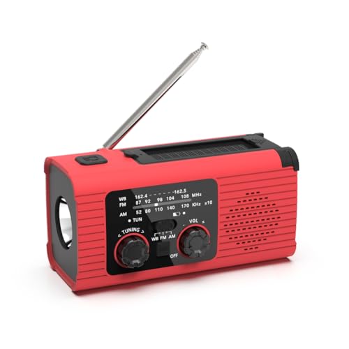 Quarue 緊急気象ラジオ 1 個、4000MAh 気象警報ラジオ AM/FM ラジオソーラー充電、手回し & USB 充電 - レッド