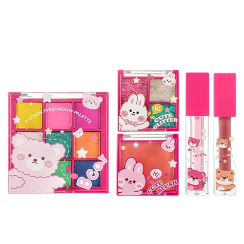 kdkskss Set de Maquillaje para Principiantes - Juego de Cosméticos con Paleta de Sombras de Ojos Labial y Rubor - Estuche de Maquillaje Facial,Para Viajar, Para Hogar, Para Exterior, Para Escuela,