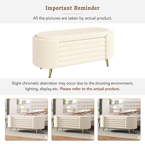 GDFStudio Modern Storage Ottoman Upholstered Oval Storage Bench Chenille End of Bed Bench Entryway Shoe Bench with Metal Legs for Living Room Bedroom Entryway Beige by GDFStudio - Used condition - Image 6