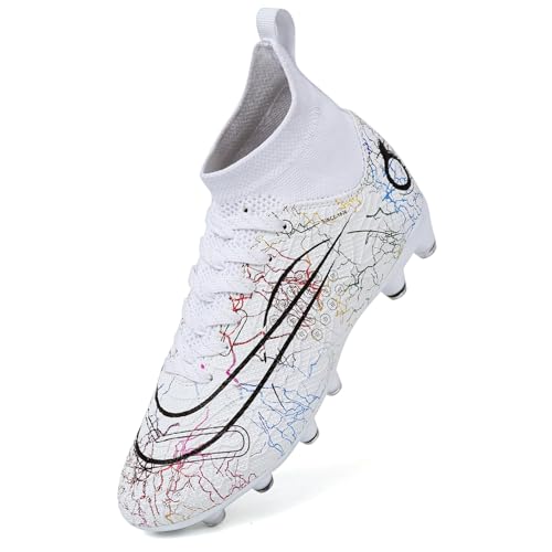 PiDaGlobal Zapatos de Fútbol Hombre Spike Aire Libre Profesionales Atletismo Calzado de Fútbol Training Botas de Fútbol Tacos de fútbol Zapatillas de Deporte Entrenamiento 39EU Blanco