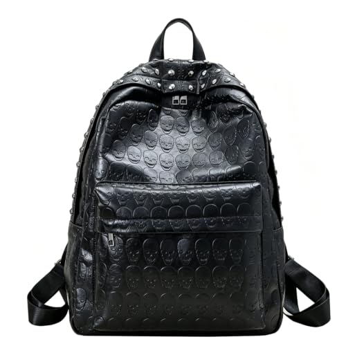 Image of Women Punk Rivets Backpack Skull Printed Daypack Purse PU Leather Shoulder Bags Satchel (Skull)