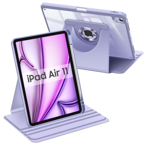 Fintie 360 Degree Rotating Case for iPad Air 11-inch M4/M3/M2 (2026/2025/2024) iPad Air 5th/4th Generation 10.9 Inch - Swiveling Stand Clear Back Cover with Pencil Holder Purple
