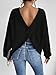 SweatyRocks Women's Criss Cross Round Neck Pullover Sweaters Long Sleeve Loose Cut Out Back Knit Tee Tops Backless Shirts Black Large