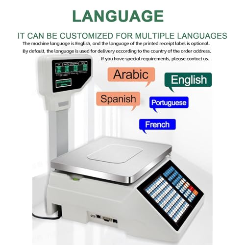 Digital Price Label Printing Scale with Pole Display, Electronic Price Cutting Scale for Commercial Use, Counting Scales with Built-in Label Printer for Market Trade