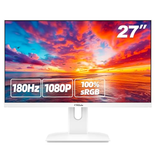Image of FYHXele 27 inch White Monitor, FHD (1920x1080P) 180Hz 100% sRG Computer Monitors,IPS Panel, 3Sides Frameless, Flicker-Less,Blue Light Filter, for Office & Gaming (DP,HDMI)