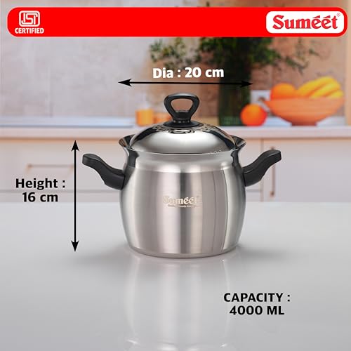 Image of Sumeet ISI Certified Stainless Steel Cook & Serve Pineapple Shape Handi /Cooking Pot with Steel Lid |Induction and Gas Compatible | Capacity - 3000ml -Dia - 18cm, Silver