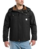 HISEA Winter Work Jackets for Men, Water Resistant Hooded Duck Canvas Coat, Relaxed Fit Insulated Utility Jacket with Pockets