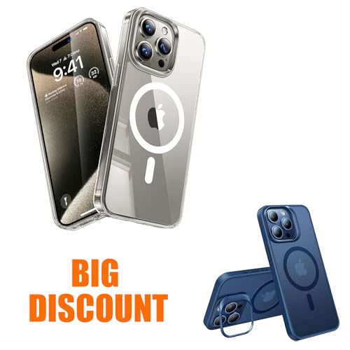 TORRAS Ultra Magnetic Clear iPhone 15 Pro Max Case [Fit for MagSafe] & Lstand Magnetic [Camera Kickstand] iPhone 15 Pro Max Case