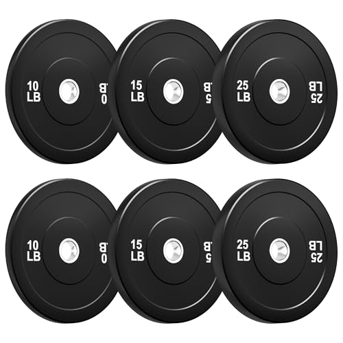 GOIMU Olympic Barbell Weight Plates Set, 2-Inch Black 10/15/25/45LBS Rubber Bumper Plate Weight Set...
