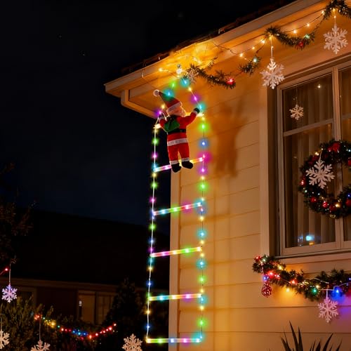 Qoosea Guirnalda Luces de Navidad, 1.2M Escalera de Luces Navidad con Papá Noel, Mando a Distancia y USB, 8 Modos Luminosas Decoración Interior Exterior para árbol, Ventan, Pared, Color