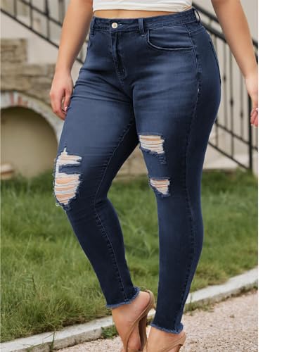LALAGEN Women 2025 Plus Size Skinny Jeans Stretchy High Waisted Ankle Jean Destroyed Ripped Denim Pants 1X-5X3