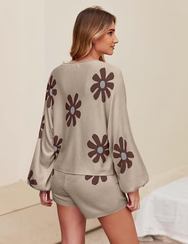 Image of Ekouaer Knit Pajamas Set for Women Lounge Wear Sets Long Sleeve Sweatsuit Matching 2 Piece Outfits Casual Sweater Sets S-XXL
