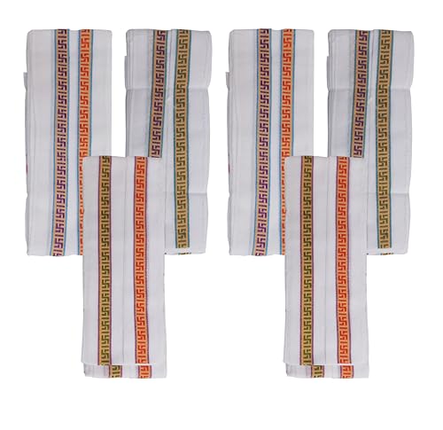 Image of Handloom Cotton Traditional God Towel | Gamcha /Angocha Towel | Fast Absorbing Bath Towels for Men, Women & Kids | Perfect for Everyday Use |Pack of 6 | Size 58 x 165 cm | White