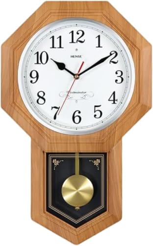 Vilom アメリカンレトロスタイルの壁掛け時計。静音ムーブメントで寝室にも最適。存在感あるサイズと装飾振り子が空間をオシャレに演出。HDガラスで視認性も リビングやダイニングの主役となる一品。 (アラビア数字,模造木目カラー)