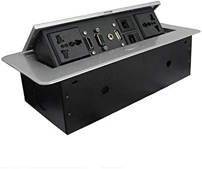 Zeshan Pop up Socket Desk pop up Socket hdmi with 2 Universal Plug, USB, 2 Internet, VGA, HDMI, 3.5 Audio for Office Silver