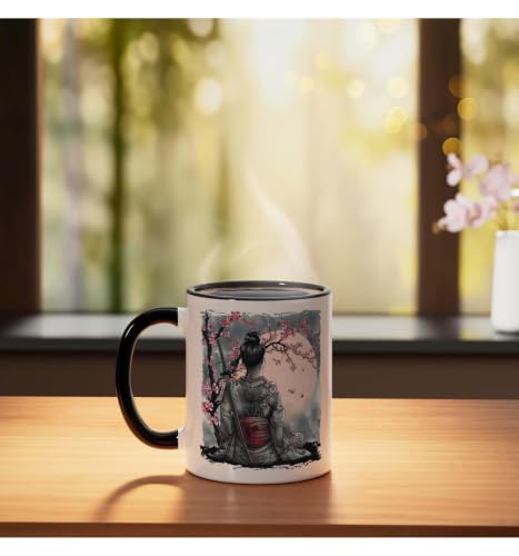 Taza Cerámica Japonesa Geisha Samurai 11 oz Negro/Blanco miniatura 3