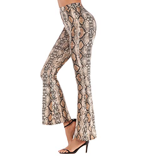 Runyue Damen Lang Elegante High Waist Schlaghose Leopard Schlangenmuster Hose Bell Hose Mode Freizeit Glockenhose Aprikose S Cover