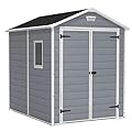 Keter Manor 6x8 Ft All-Weather Heavy-Duty Resin Outdoor Storage Shed with Double Lockable Doors, Floor Panel, & Built-in Ventilation, Light Grey