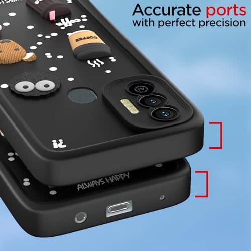 Image of Outlouders Back Cover for Tecno Spark 7 / 7T | 3D Cartoon Bear Cute Fun Silicone Full Body Protection Bumper Case (Black)