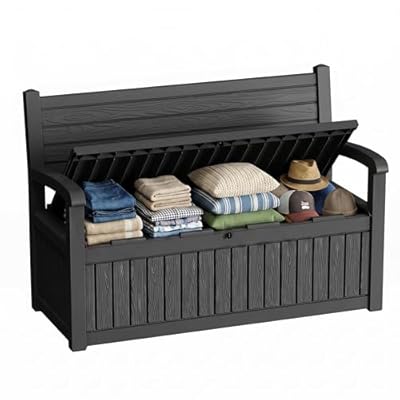 GYMHILL 80 Gallon Outdoor Storage Bench Spacious Storage Box Waterproof Resin Deck Box Lockable for Patio, Garden, Living Room & Outdoor Spaces?Black?