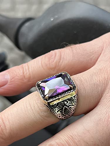 Mens Silver Amethyst Ring, Amethyst Stone Ring, Mens Handmade Ring, Turkish Handmade Silver Ring, 925K Sterling Silver Ring,Gift For Him #TOP3