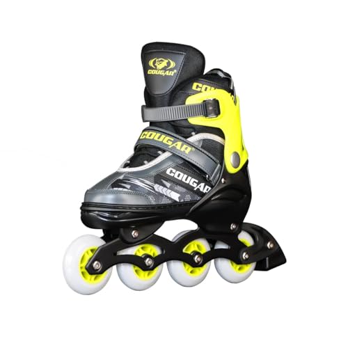 Image of COUGAR Zoom ABEC-7 Inline Skates | Adjustable Sizes L (39-42) | 4 PU Wheels (70-110mm), Aluminium Frame, Cuff Buckle, Lace Crossover | Superior Grip Skates for Men, Women & Teens (Large)