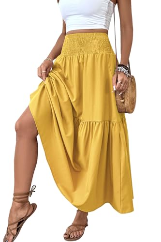 Jupe longue smockée taille haute finis les vêtements inconfortables