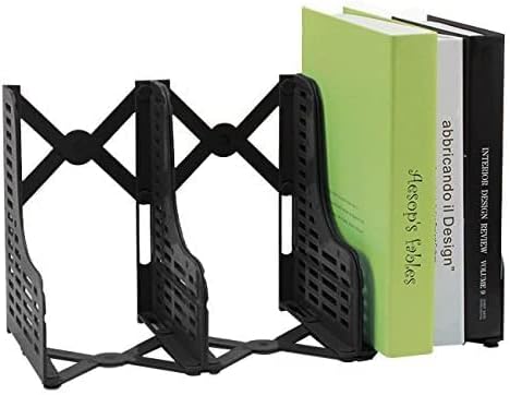 Markmesafe Adjustable Bookend, Magazine File Holders Desktop Organizer for Office Home, 3 Sections, Black
