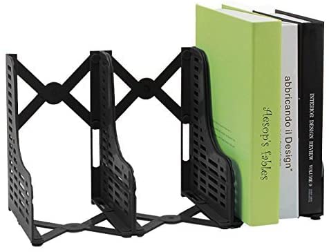 Markmesafe Adjustable Bookend, Magazine File Holders Desktop Organizer for Office Home, 3 Sections, Black